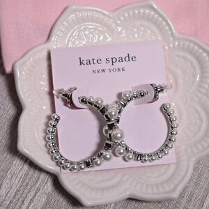 Kate Spade Caviar Pearl Hoop Earrings in Silvertone NWT and Includes Dustbag